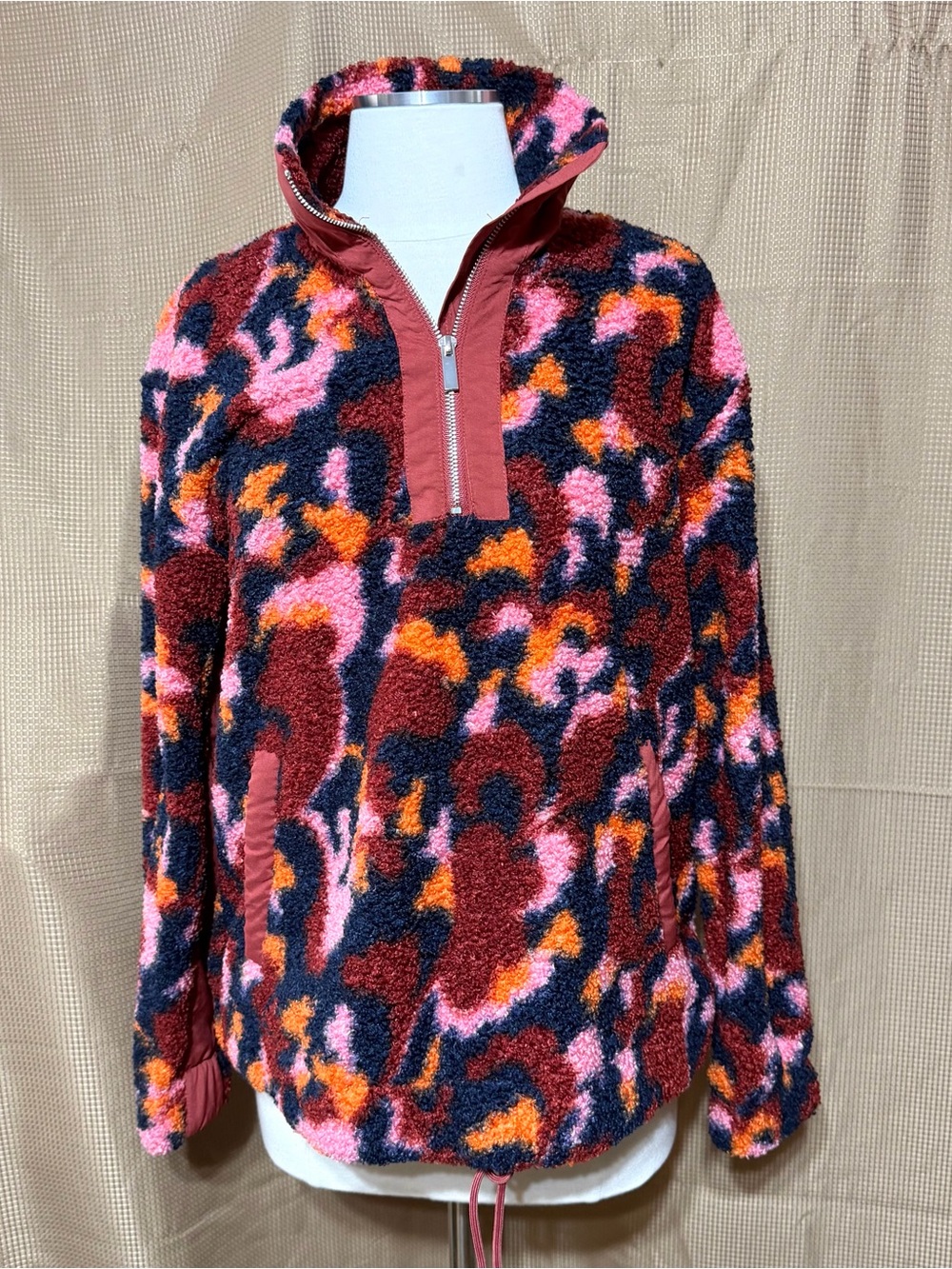 Men's Sherpa Half-Zip Pullover in Maroon, Pink & Orange